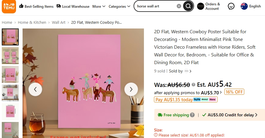 Australian artist Lottie Rae art stolen by Temu sellers, signature visible on stolen artwork